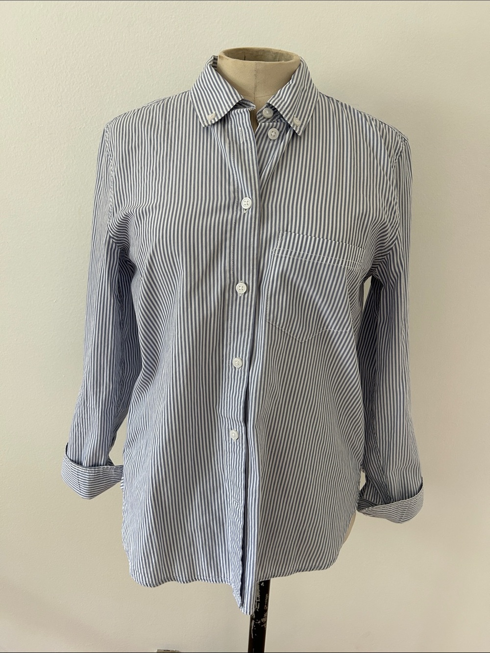 J.Crew Blue & White Striped Cotton Button-Down Shirt, Chest Pocket, 2